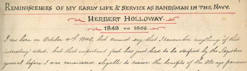 Opening page of Herbert Holloway's journal